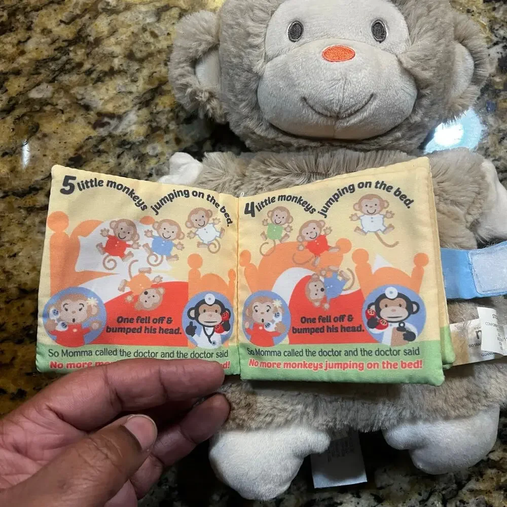 Demdaco Monkey Plush Hand Puppet‎ Detatchable Five Little Monkeys Soft Book 10